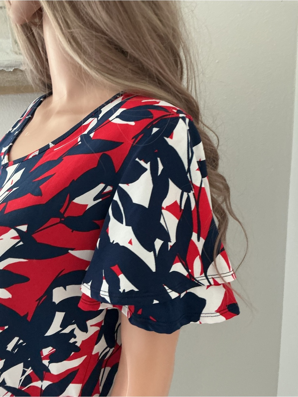 Passport Red, White & Navy Abstract Tie-Front V-Neck Top - Picture 4 of 9